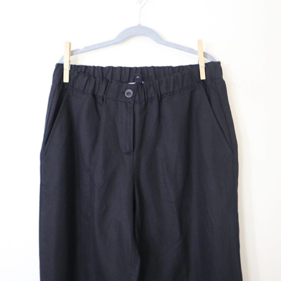 Eileen Fisher Size 4 Petite Tencel Linen Button Front Pants Straight Leg Black - Picture 2 of 8